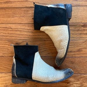 Free People x Farylrobin Cream and Black Distressed Robby Ankle Chelsea Boot